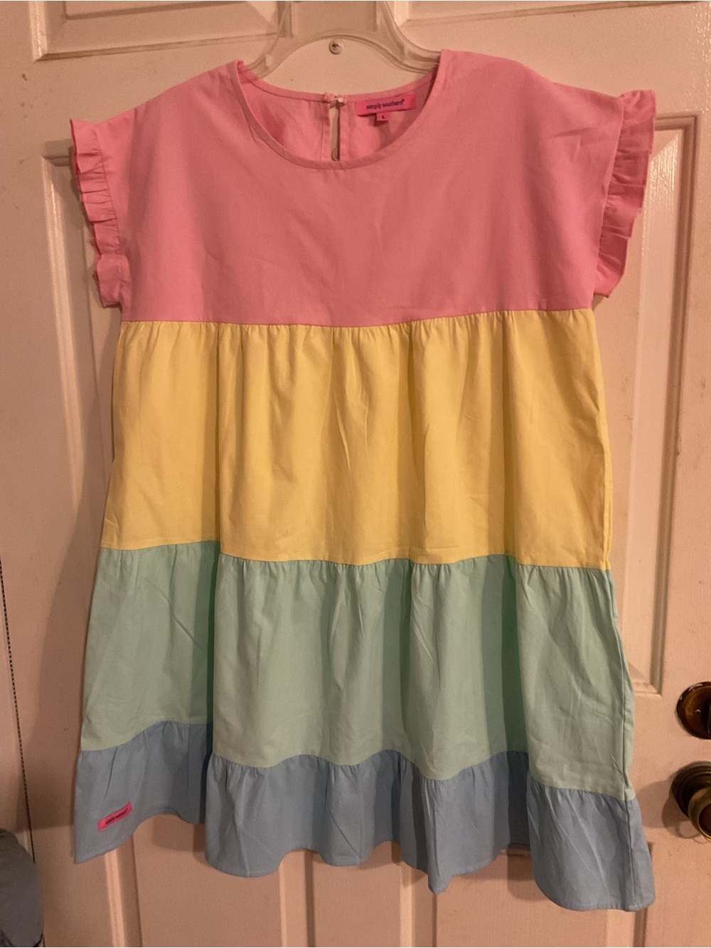 SIMPLY SOUTHERN RAINBOW COLOR WOMENS MINI DRESS SZ.L.(40” chest 34” long